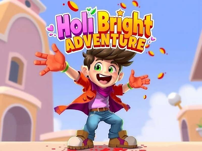 Holi Bright Adventure Gameplay showing character throwing colored powder